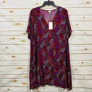 A New Day Floral Print Short Sleeve Plus Size Ruffle Dress Size XXL